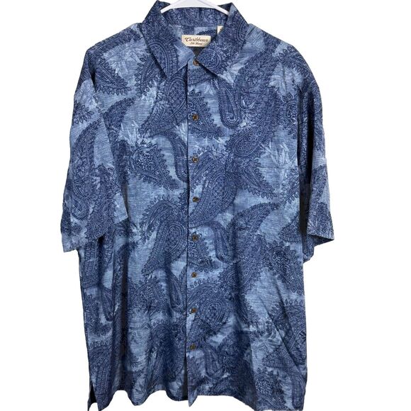 CARIBBEAN Men's Silk Blend Hawaiian Print Shirt Button Front Short Sleeve‎ XLT - Picture 1 of 4